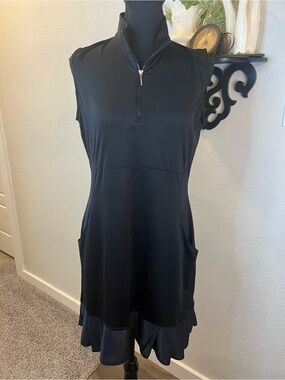 EP New York Women's Dress Golf Jersey Sleeveless Black Neck Zip Pockets Size M